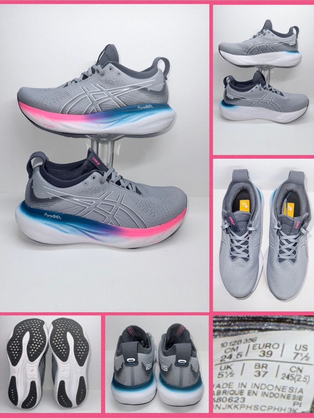 ASICS GEL-NIMBUS 25' Gray Sneakers with Pink & Blue Accents